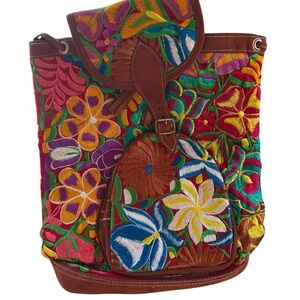 Mexican backpack, embroidered backpack, 100% cotton backpack women’s backpack